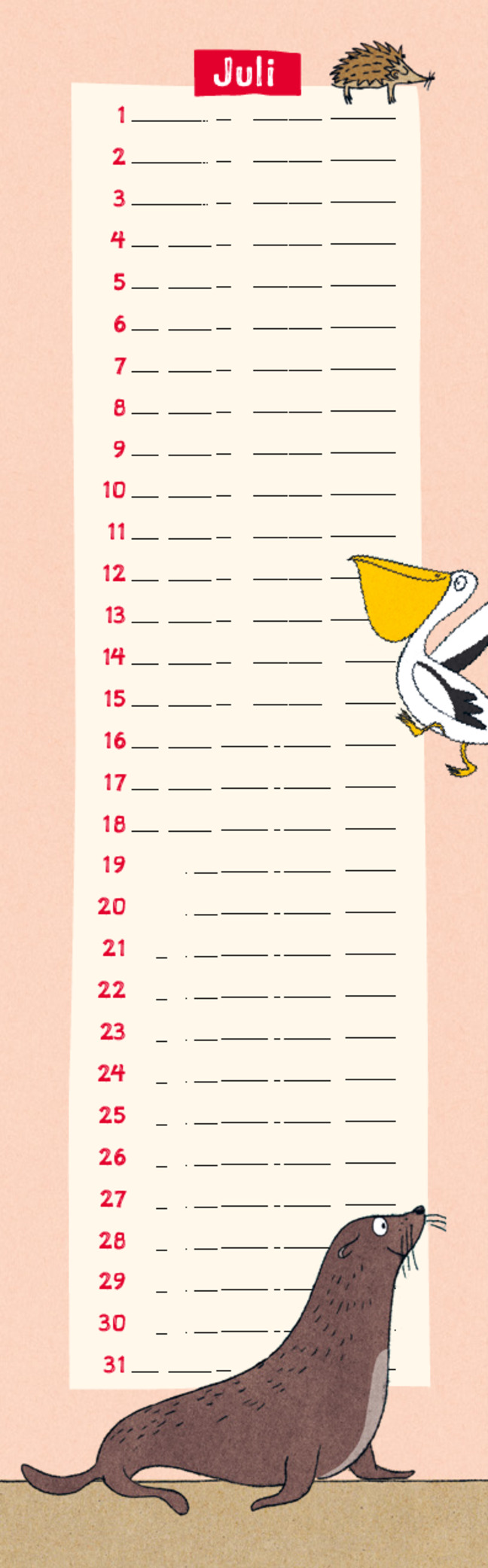 Geburtstagskalender "Zebra, Bär und Pelikan"