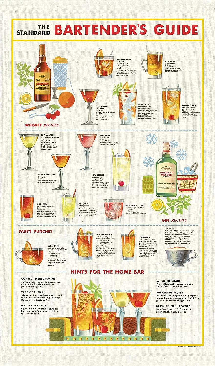 Cavallini Tea Towel "Bartenders Guide"