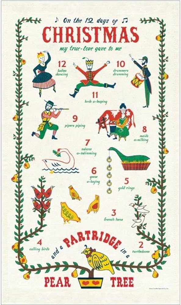 Cavallini Tea Towel On the 12 Days of Christmas