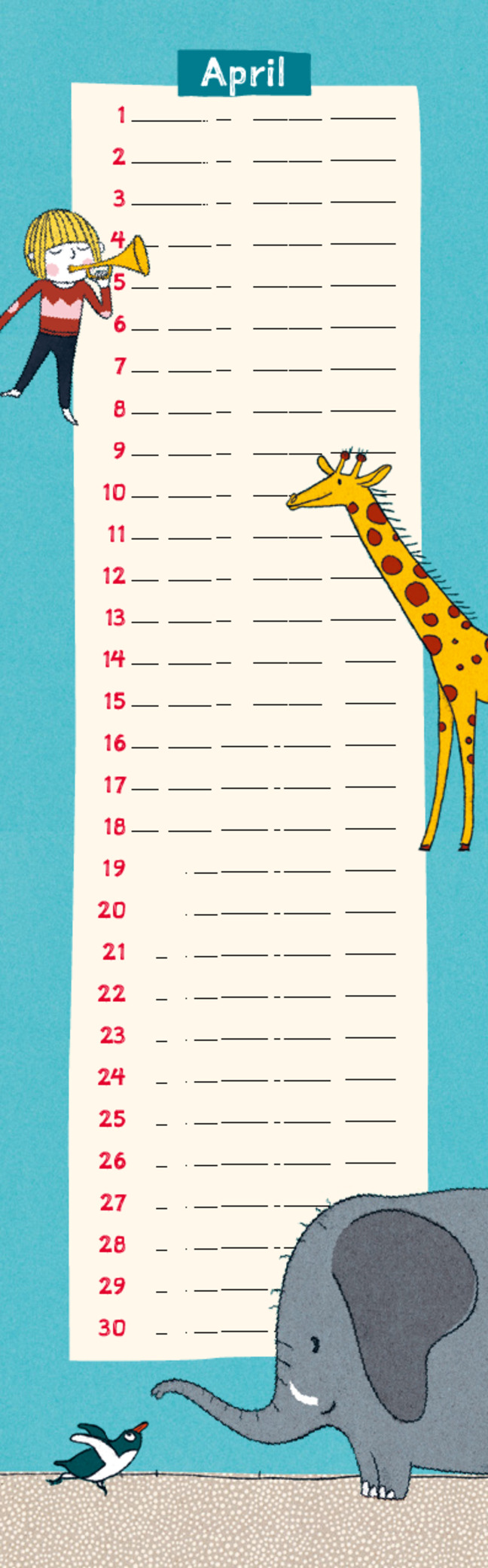 Geburtstagskalender "Zebra, Bär und Pelikan"