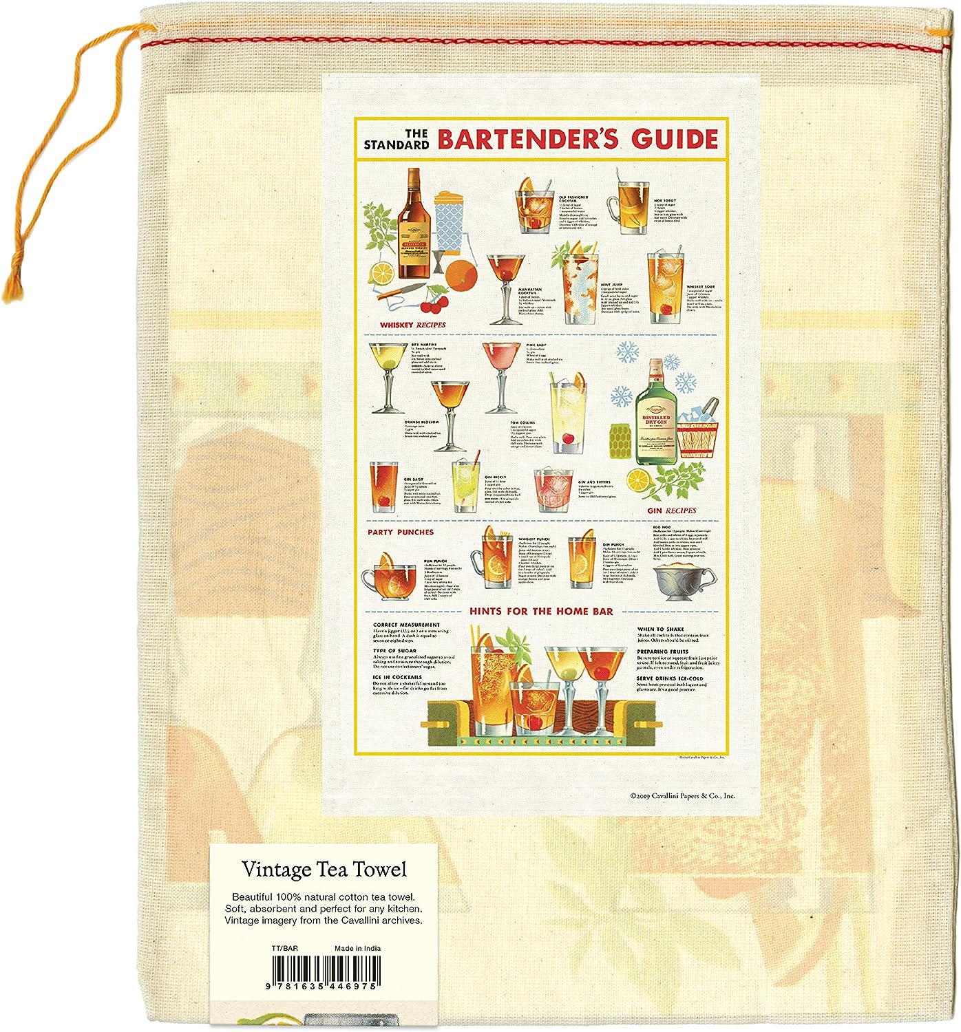 Cavallini Tea Towel "Bartenders Guide"