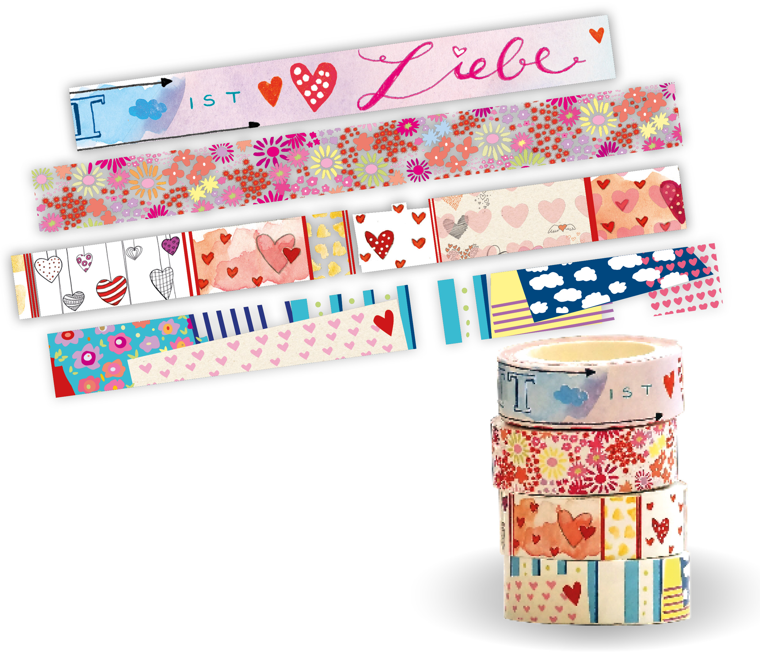 Washi Tapes Set "Blumen & Herzen"